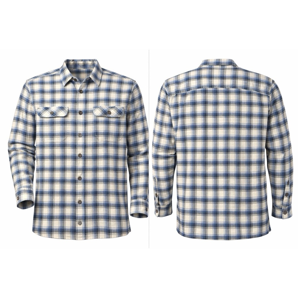 Patagonia Shirt Mens Large Blue PLAID Fjord Flannel Organic Cotton FLAP POCKETS